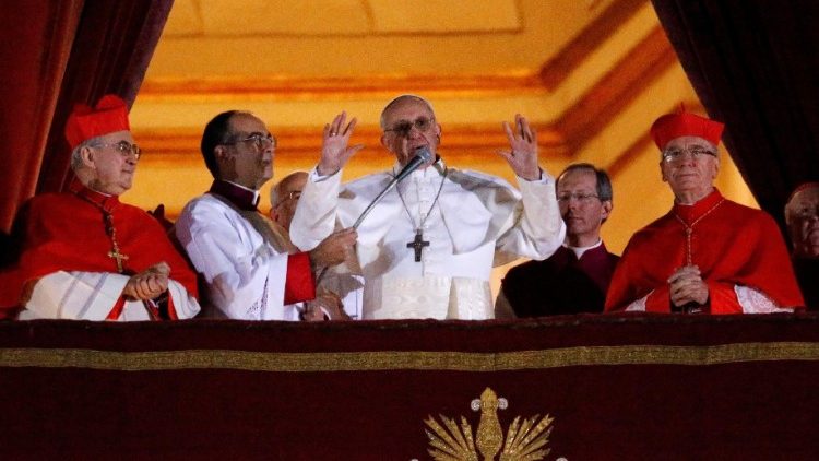 Pope Francis appears on the balcony of St Peter's after his election in March, 2013