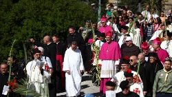 Palm Sunday procession on the Mount of Olives in Jerusalem