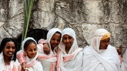 Prawosławni chrześcijanie celebrujący Niedzielę Palmową w Etiopii