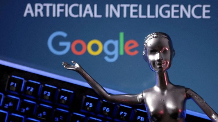 FILE PHOTO: Illustration shows Google logo and AI Artificial Intelligence words