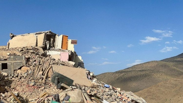 A view show show of the rubble of dammaged houses by the earthquake