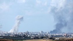 View shows smoke in sky above Gaza