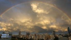 A rainbow is seen over Beirut, Lebanon