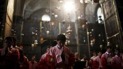 FILE PHOTO: Members of Armenian clergy take part in mass marking 100th anniversary of mass killings of 1.5 million Armenians, in Jerusalem's Old City