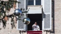 Pope Francis leads the Angelus prayer from his window, at the Vatican