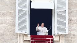 Pope Francis leads the Angelus prayer from his window, at the Vatican