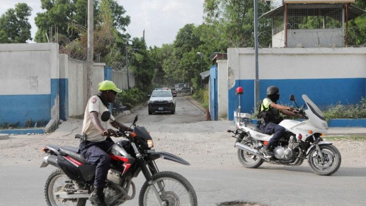 Haitian police patrol the streets