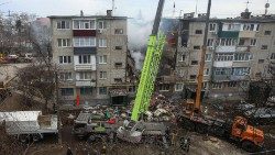 Budynek mieszkalny zniszczony w wyniku rosyjskiego ataku dronem, Sumy, 13 marca 2024 r.