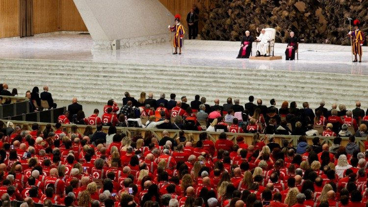 Pope Francis meets Italian Red Cross volunteers at the Vatican