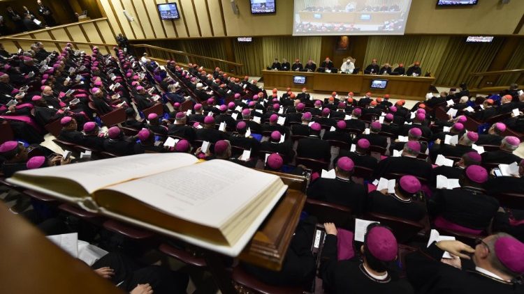 Zasedanja sinode v sinodalni dvorani v Vatikanu.