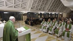 Pope Francis at Mass at Casa Santa Marta in the Vatican on October 12, 2018. 