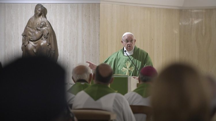 Pope Francis celebrating Mass at the Casa Santa Marta