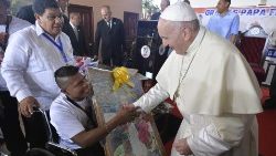 Pope Francis visits the Shelter of the Good Samaritan in Panama City