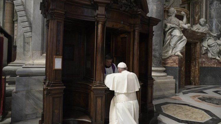 Pope Francis receives the Sacrament of Reconciliation in St. Peter's Square