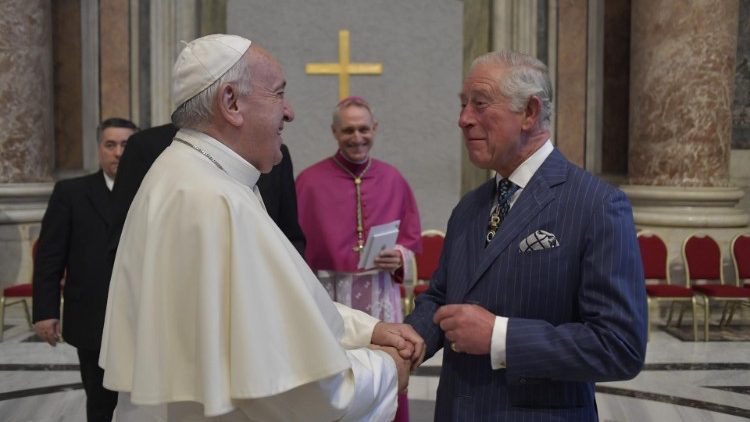 File photo of Pope Francis meeting Prince Charles of Wales on 13 October 2019