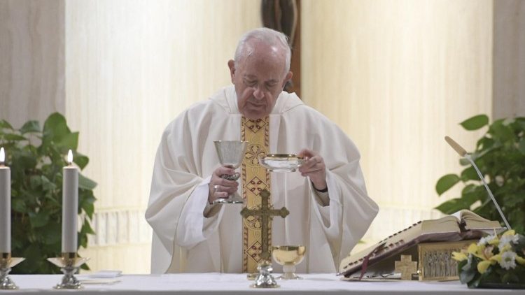 Pope Francis during his daily Mass at the Casa Santa Marta