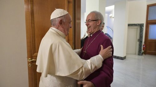 Pope Francis greets Archbishop Justin Welby on 13 November 2019