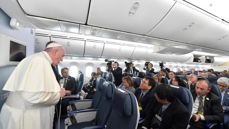 Pope Francis gives his customary press conference on his return from Japan 