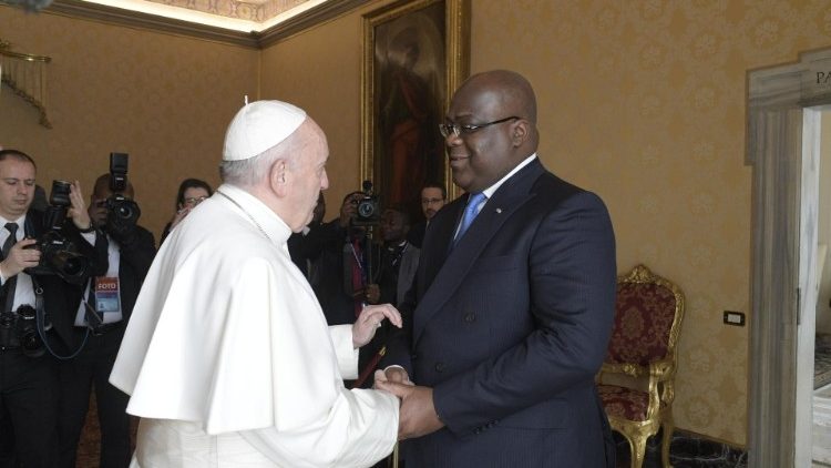Papa Franjo s predsjednikom Demokratske Republike Kongo Félixom Antoineom Tshilombom Tshisekedijem; 17. siječnja 2020.