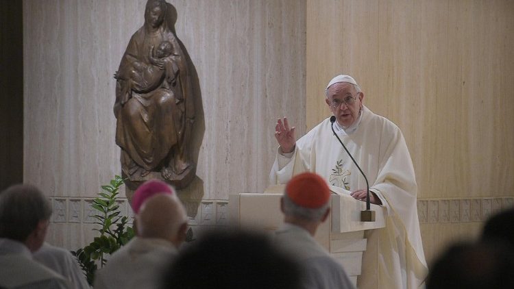 Pope Fracnis at Mass at Casa Santa Marta.