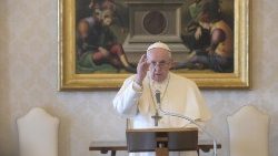 Pope Francis prays the Angelus in the Apostolic Library