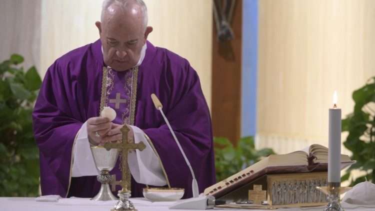 Pope Francis celebrates Mass at the Casa Santa Marta Chapel, 4 April 2020