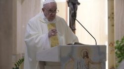 Pope Francis delivers the homily during the Mass at Casa Santa Marta