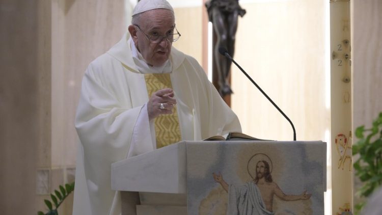 Pope Francis delivers the homily during the Mass at Casa Santa Marta