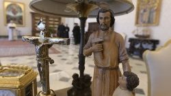 An image of St. Joseph sits on the Pope's desk