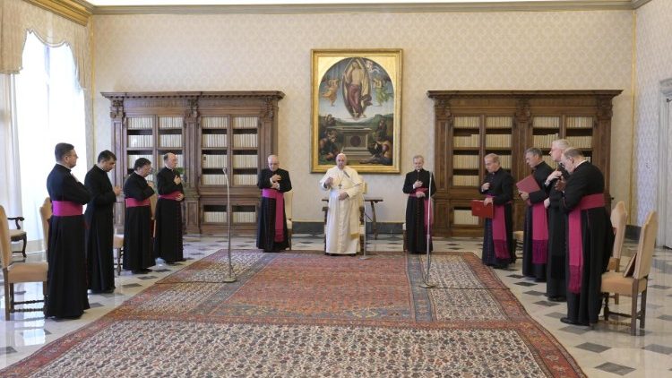 Генерална аудиенция на папата от библиотеката в Апостолическия дворец. 2020.08.26 