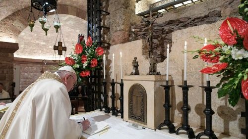 Pope Francis signs his encyclical 'Fratelli tutti" in Assisi