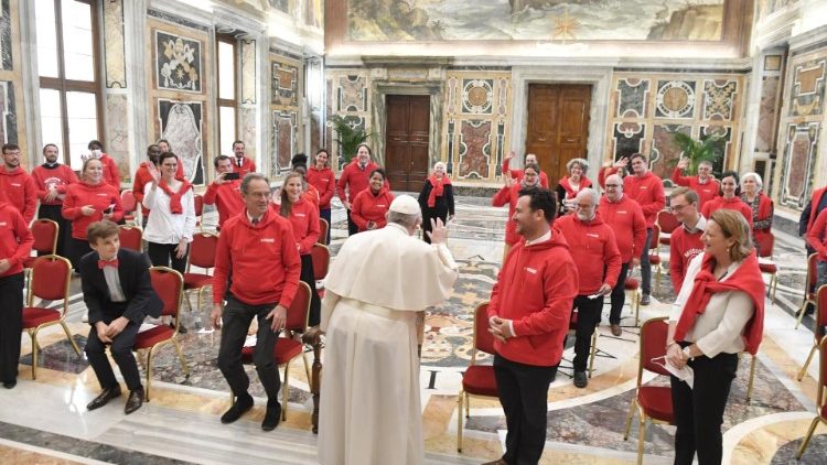 Pope Francis meeting a delegation from Fidesco on March 20, 2021