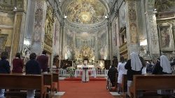 Pope Francis leads the faithful in the recitation of the Regina Coeli, following Mass in the Church of Santo Spirito in Sassia