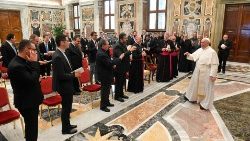 Pope Francis greets seminarians from the Pio XI Seminary in Ancona, Italy