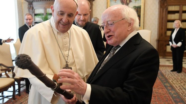 Pope Francis with Michael Higgins, president of Ireland
