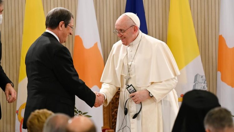 Pope Francis meeting with President Nikos Anastasiades of Cyprus