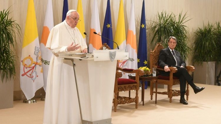 Pope Francis giving his address at the meeting