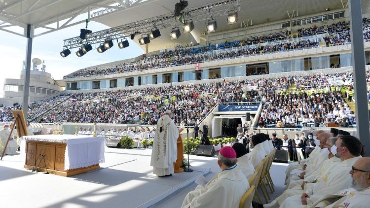 Pope Francis during Mass in Nicosia's GSP Stadium