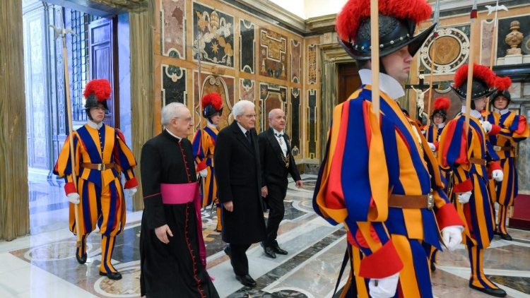 President Mattarella arrives at the Apostolic Palace
