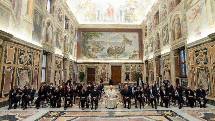Pope Francis with members of Italy's National Association of Building Contractors in the Vatican
