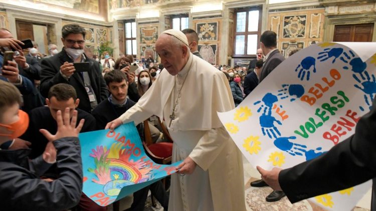 Pope with the delegation of  the Italian Autism Federation.