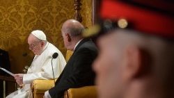 Pope Francis during his address to the Maltese authorities and the diplomatic corps
