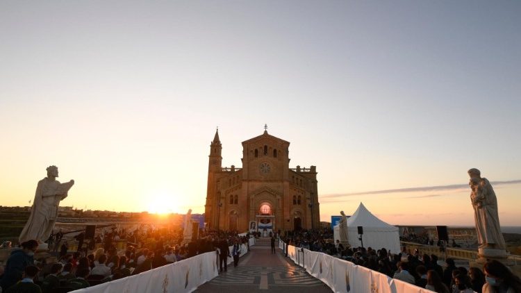 Pope Francis at the Ta' Pinu Marian Shrine in Gozo for Saturday's prayer meeting