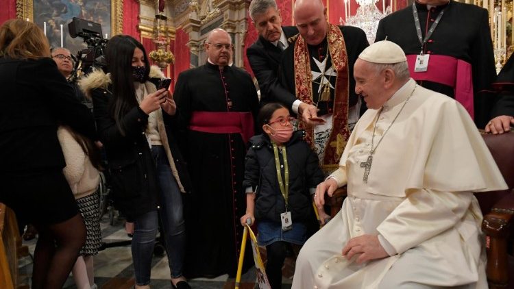 Pope Francis meeting the sick in  in St Paul's Basilica  in Rabat, Malta