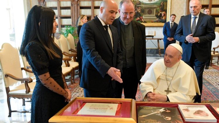 Pope Francis with the President of the Government of the Republic of North Macedonia, Dimitar Kovachevski