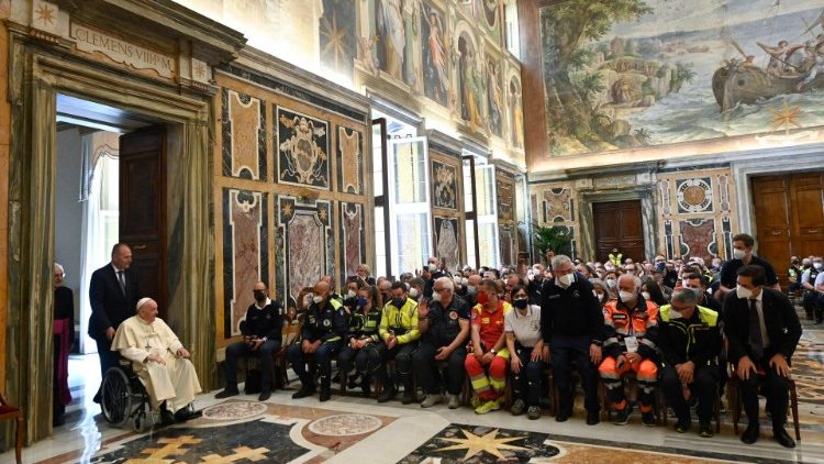 Pope Francis meeting volunteers of the  Italian Civil Protection Service 