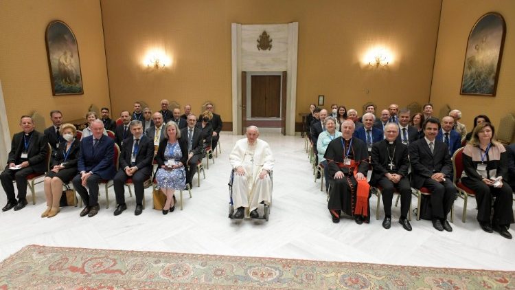 Pope Francis with participants taking part in a conference on the Global Education Pact