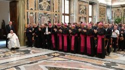 Pope Francis greets the priests and Bishops of Sicily