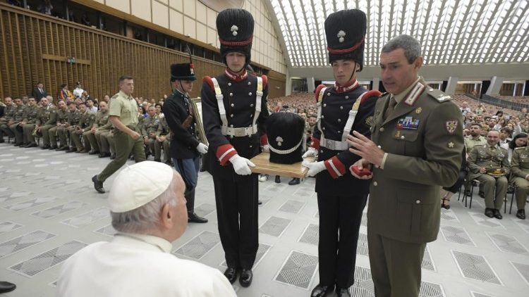 Pope Francis meeting with the "Grenadiers of Sardinia"
