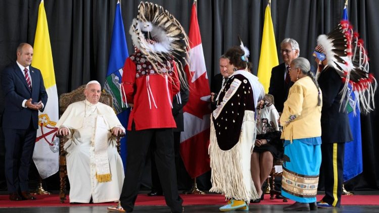 Indigenous people welcome Pope Francis as the Holy Father begins his penitential pilgrimage to Canada